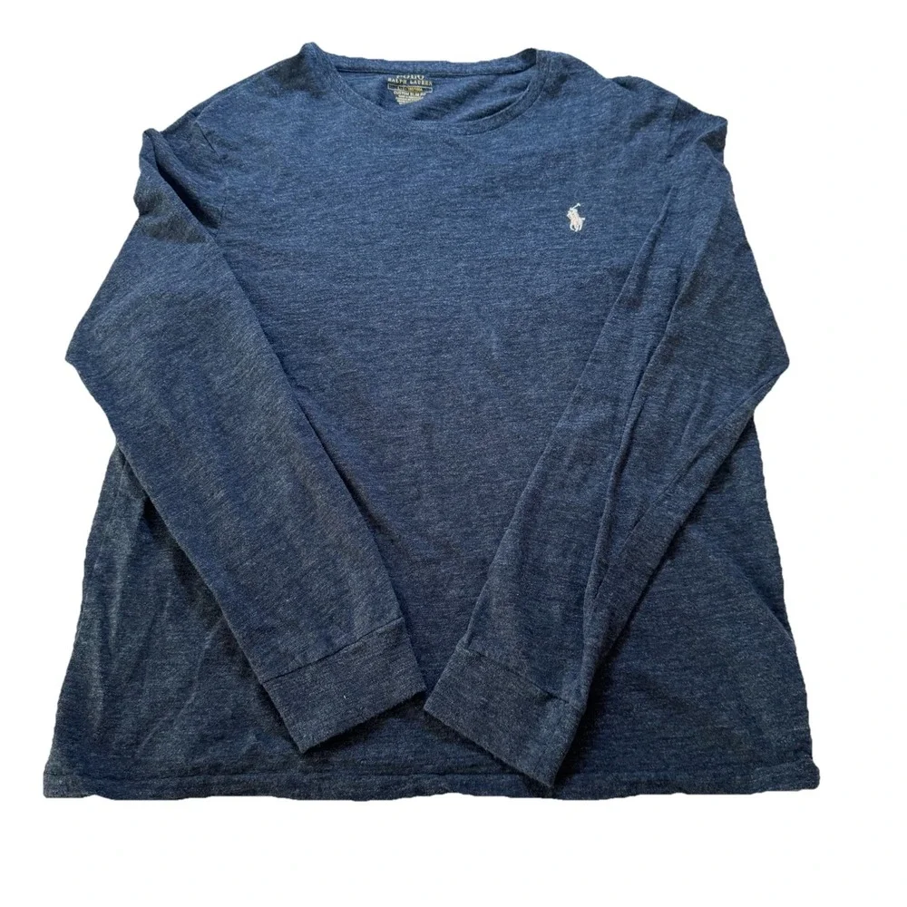 Polo Ralph Lauren T-Shirt Mens Lg Blue Custom Slim Fit Long Sleeve Preppy Basic